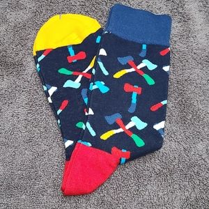 Navy blue socks with axes and hatchets